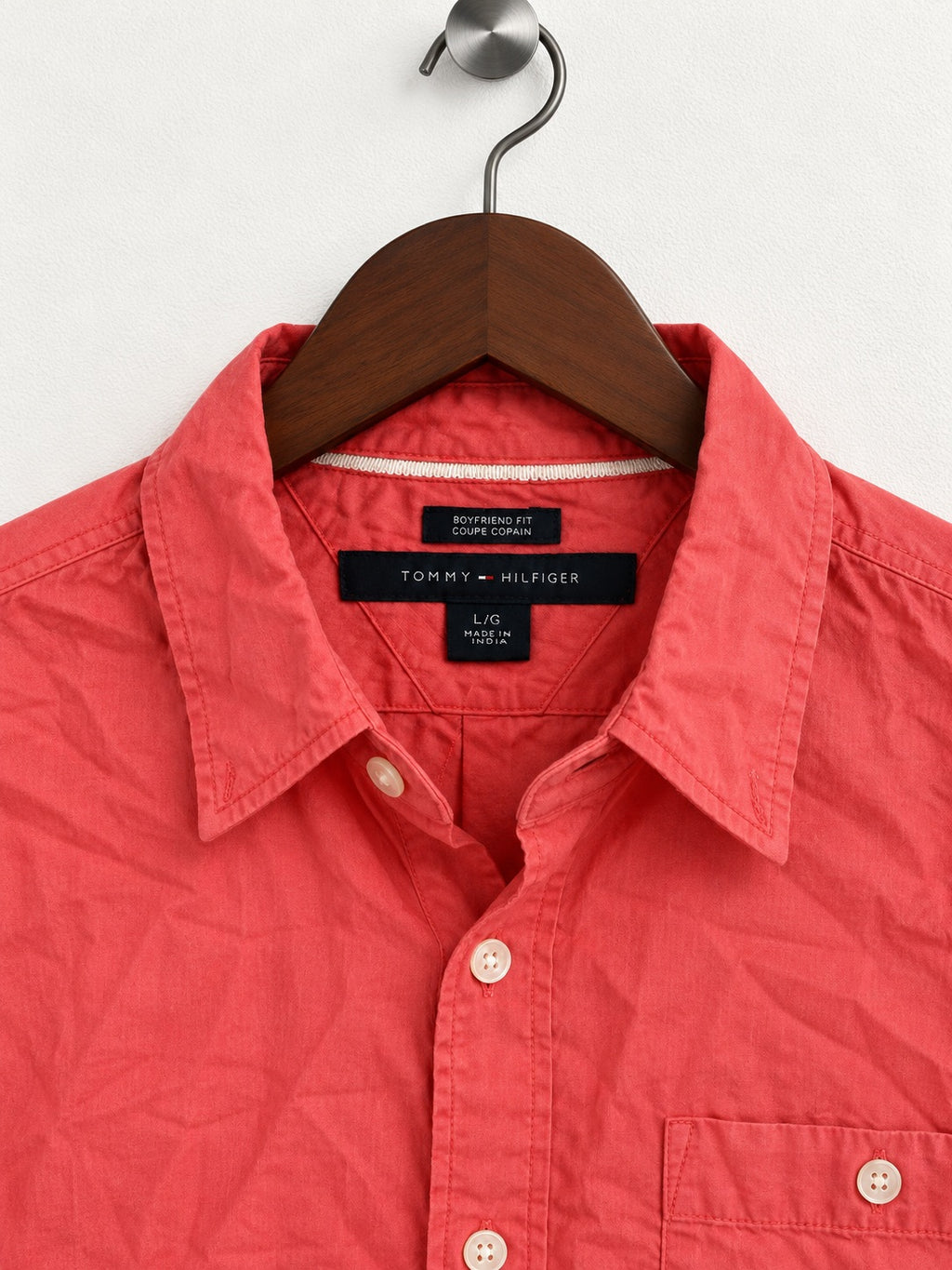 Women's Tommy Hilfiger Coral Long-Sleeve Boyfriend Fit Shirt – Size L