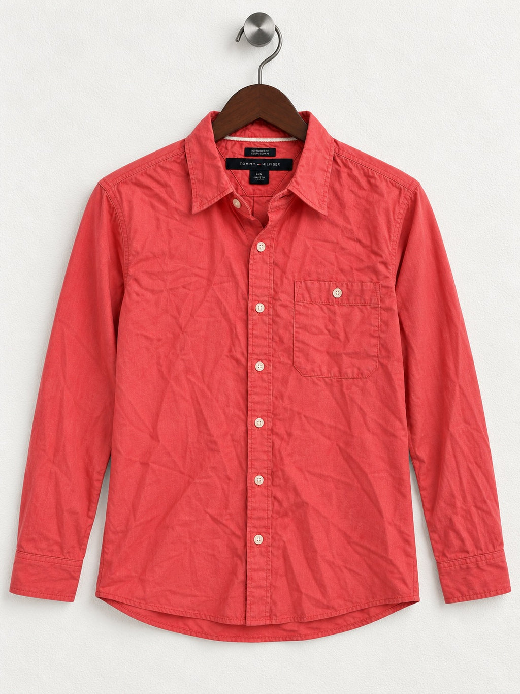Women's Tommy Hilfiger Coral Long-Sleeve Boyfriend Fit Shirt – Size L