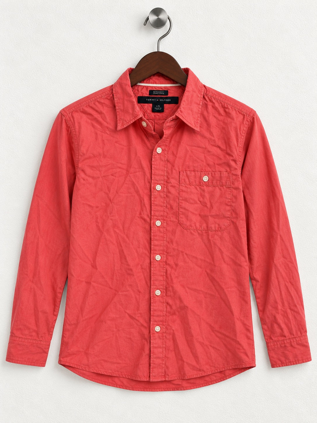 Women's Tommy Hilfiger Coral Long-Sleeve Boyfriend Fit Shirt – Size L