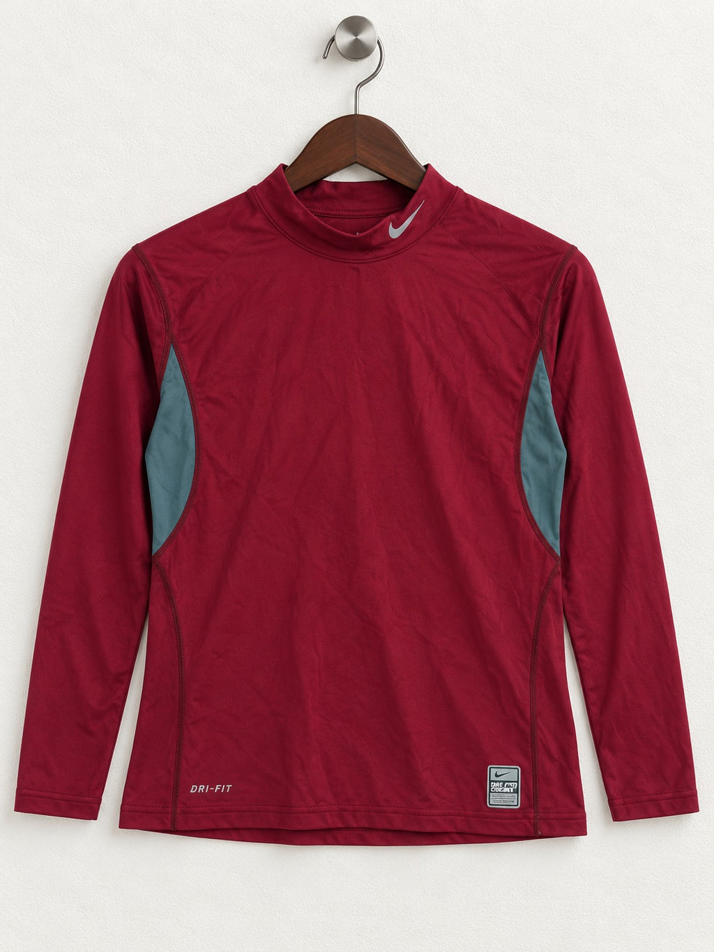 Men's Nike Pro Combat Dri-FIT Maroon Mock-Neck Long-Sleeve Top – Size L