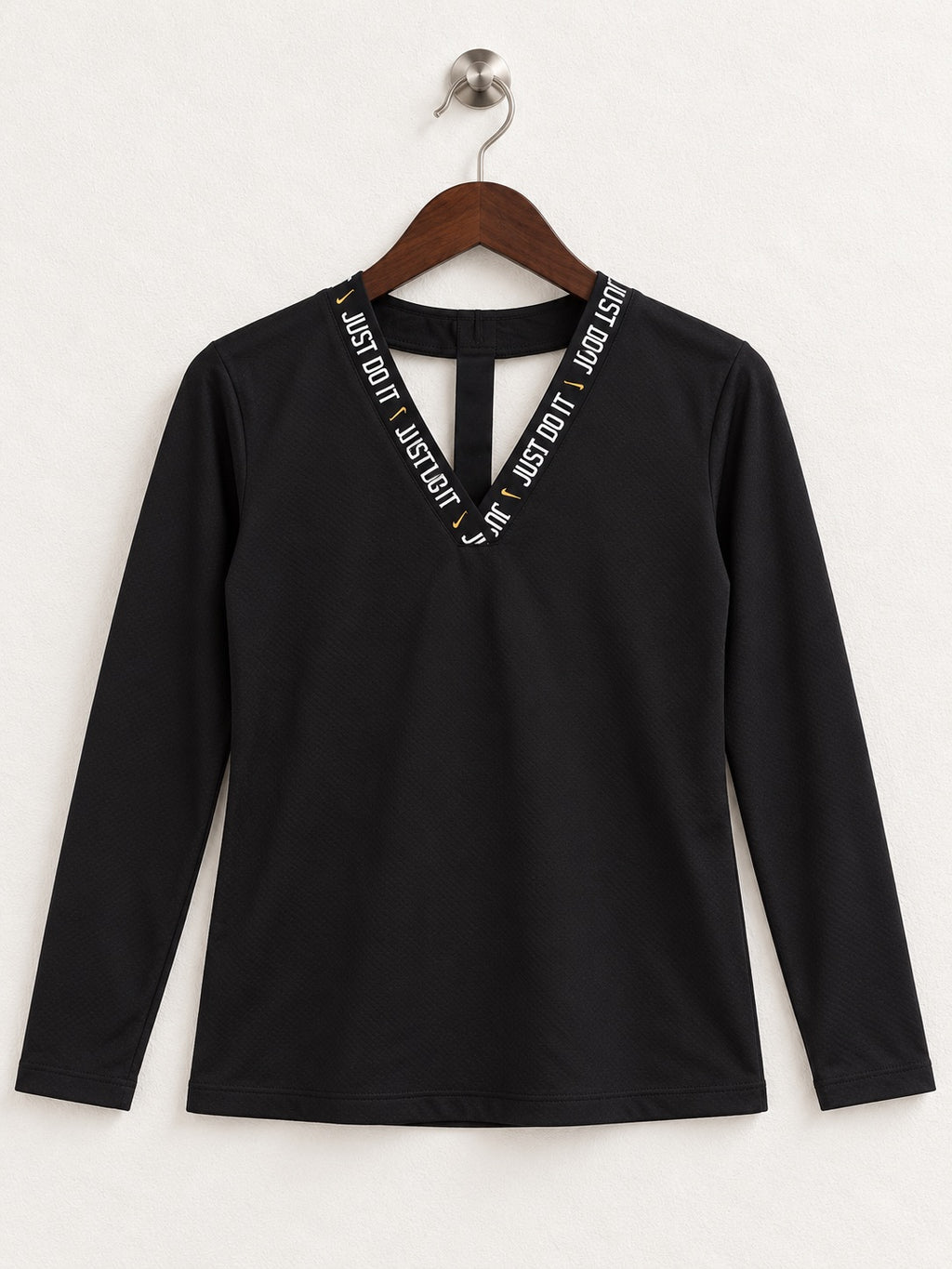 Women's Nike Dri-FIT Black Long-Sleeve Open-Back Top – Size M
