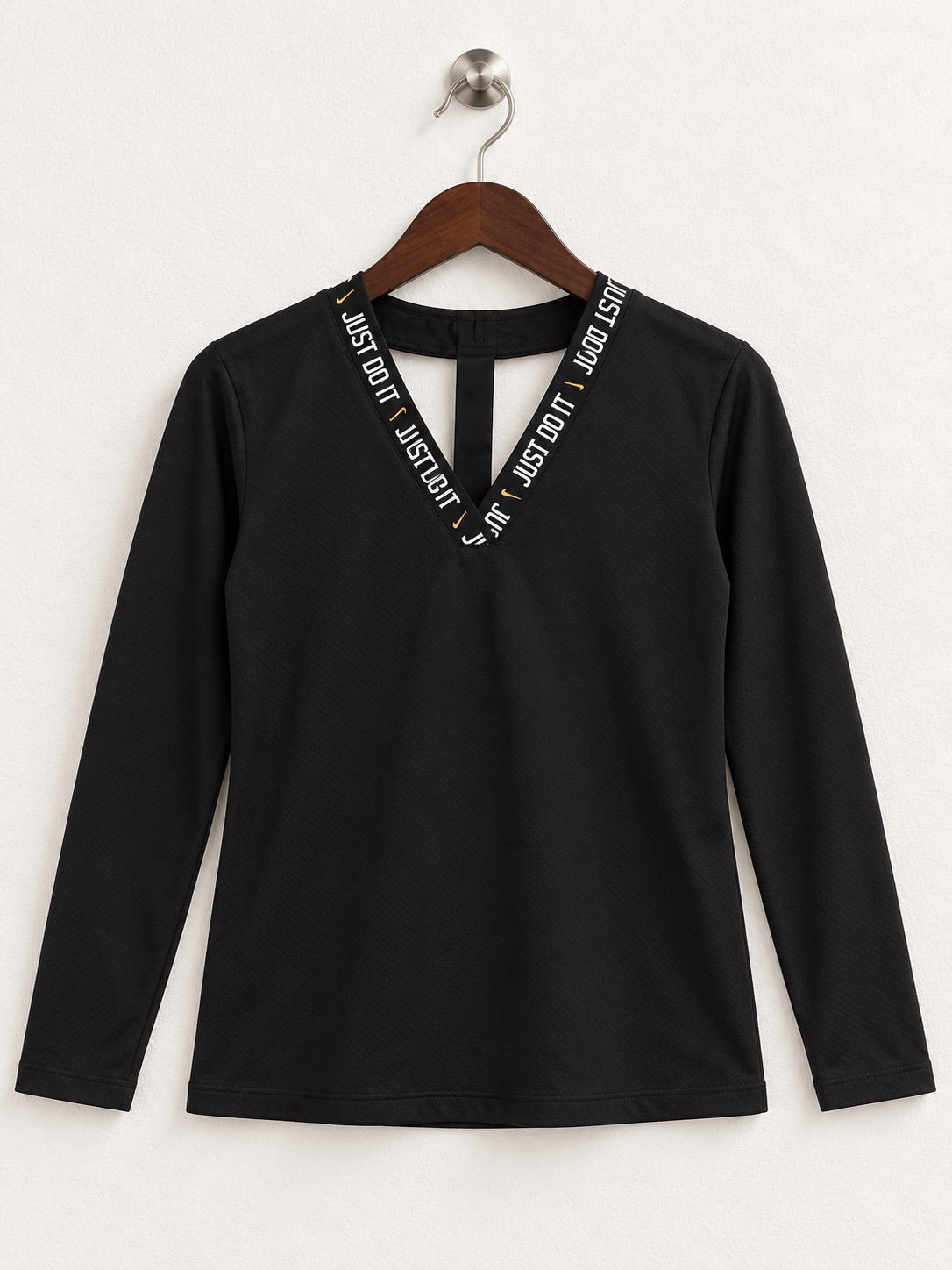 Women's Nike Dri-FIT Black Long-Sleeve Open-Back Top – Size M