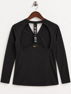 Women's Nike Dri-FIT Black Long-Sleeve Open-Back Top – Size M