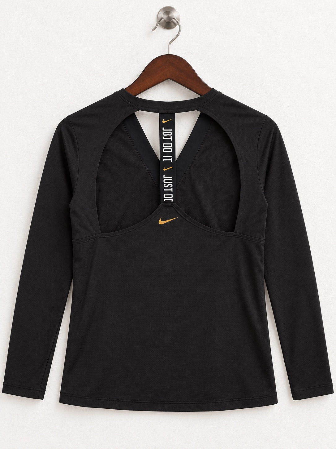 Women's Nike Dri-FIT Black Long-Sleeve Open-Back Top – Size M
