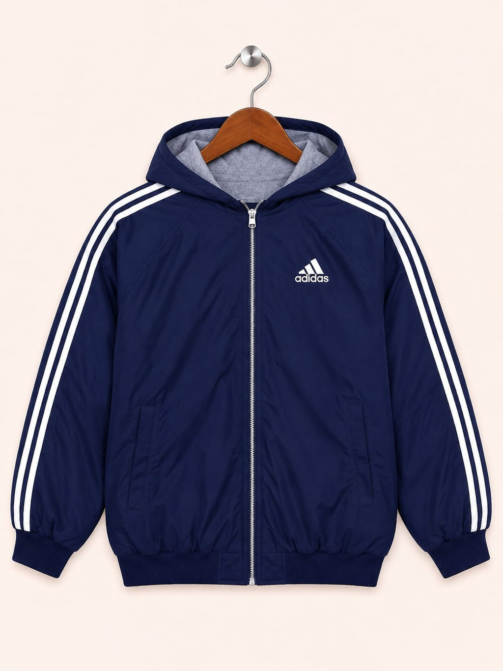 Adidas Men's Navy Blue Classic 3-Stripes Zip-Up Hoodie Jacket