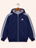 Adidas Men's Navy Blue Classic 3-Stripes Zip-Up Hoodie Jacket
