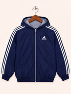 Adidas Men's Navy Blue Classic 3-Stripes Zip-Up Hoodie Jacket