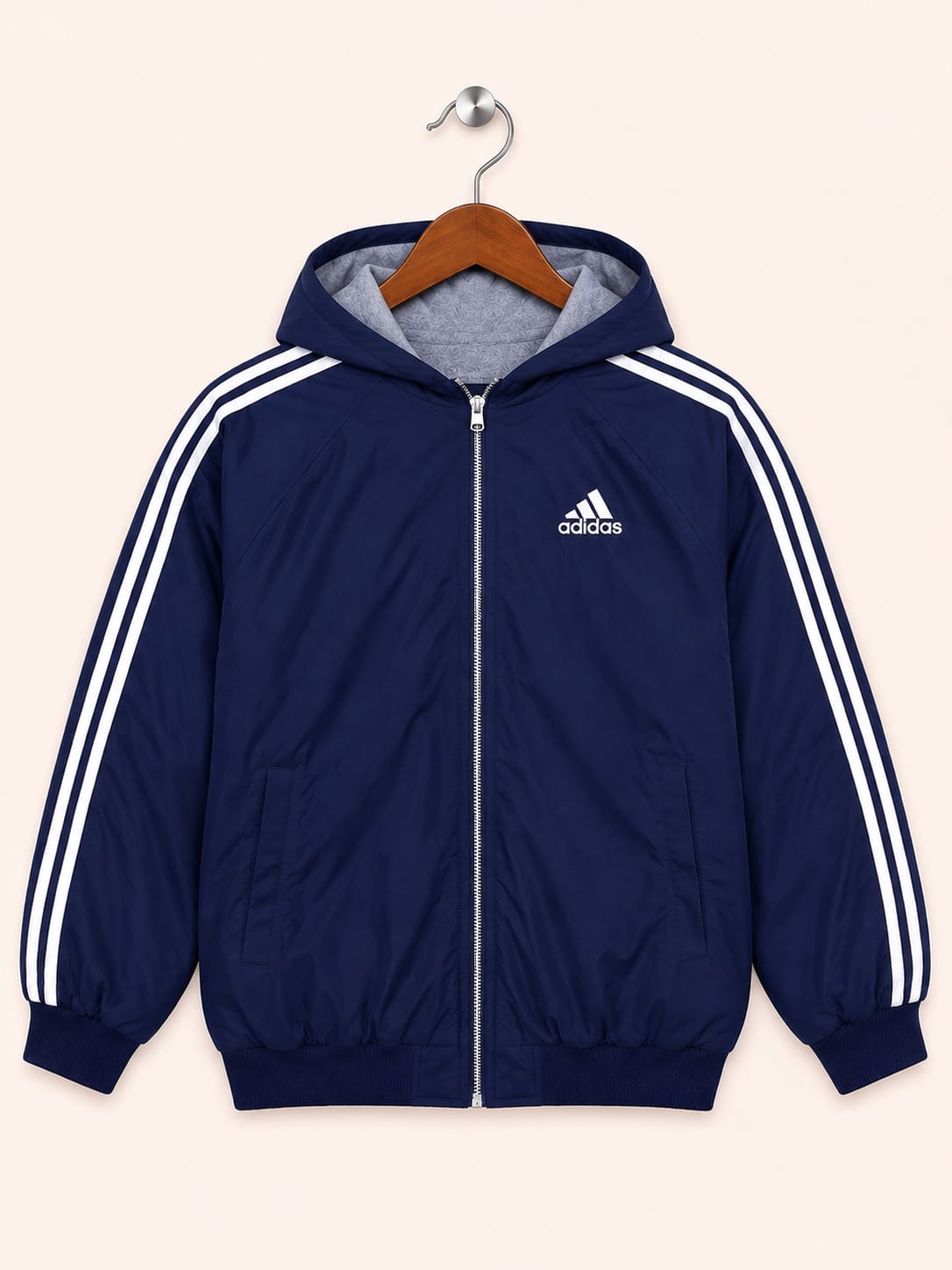 Adidas Men's Navy Blue Classic 3-Stripes Zip-Up Hoodie Jacket