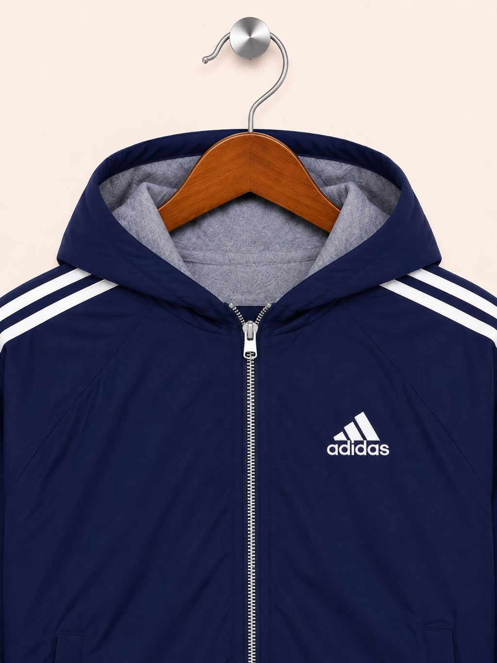 Adidas Men's Navy Blue Classic 3-Stripes Zip-Up Hoodie Jacket
