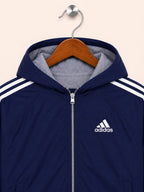 Adidas Men's Navy Blue Classic 3-Stripes Zip-Up Hoodie Jacket