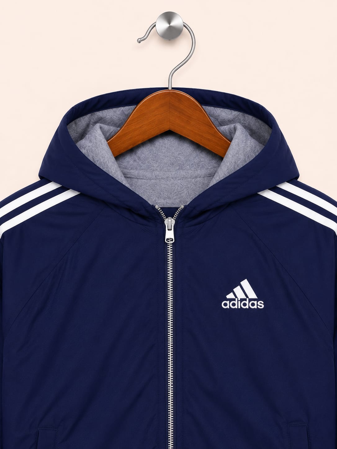 Adidas Men's Navy Blue Classic 3-Stripes Zip-Up Hoodie Jacket