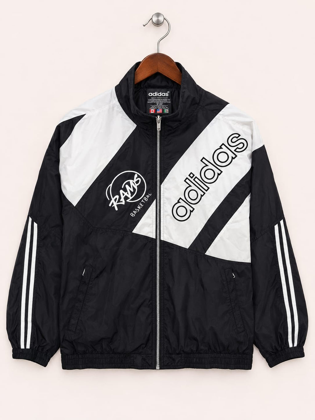 Adidas Men's Black and White Vintage Rams Basketball Full-Zip Track Jacket