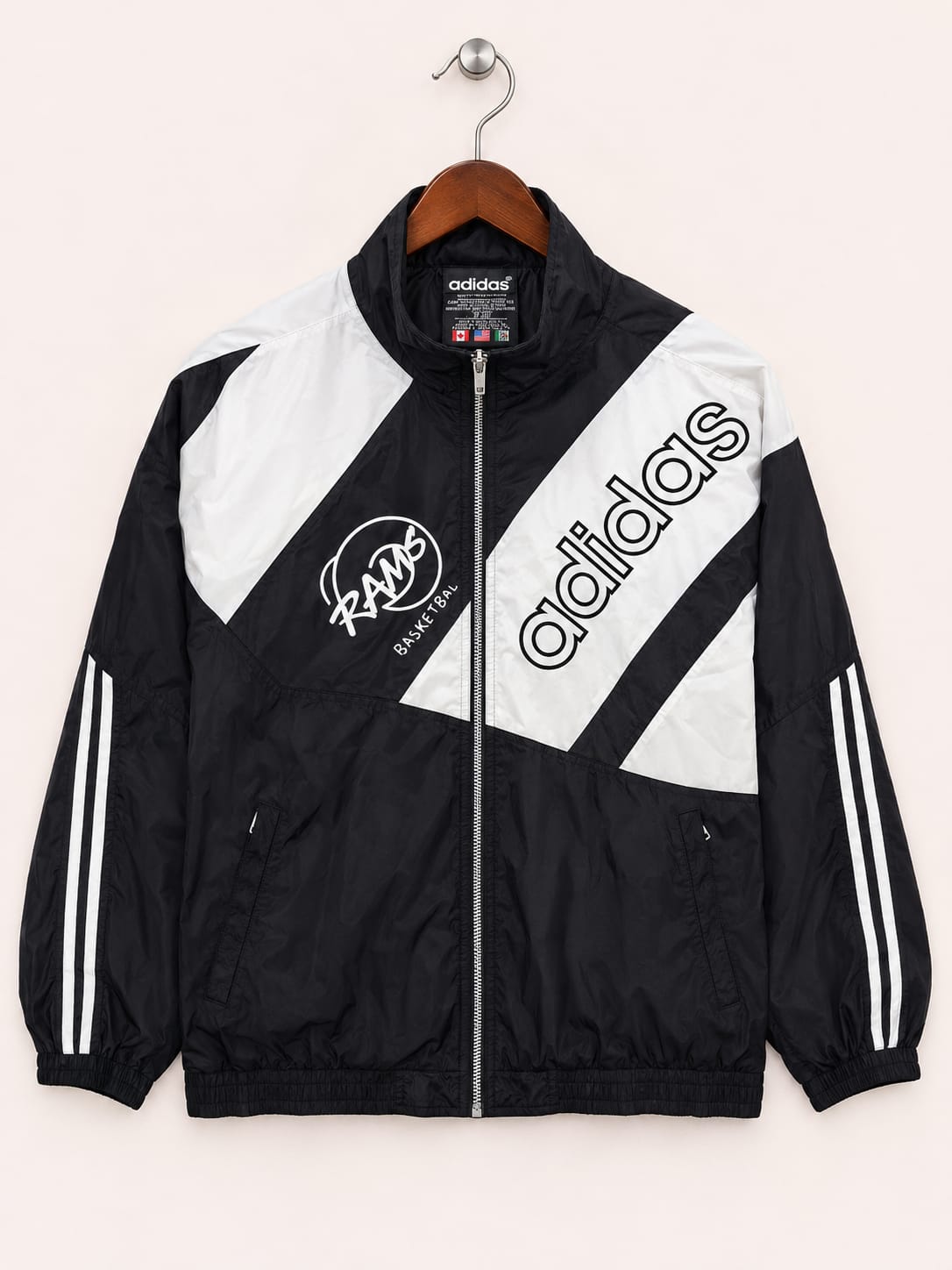 Adidas Men's Black and White Vintage Rams Basketball Full-Zip Track Jacket