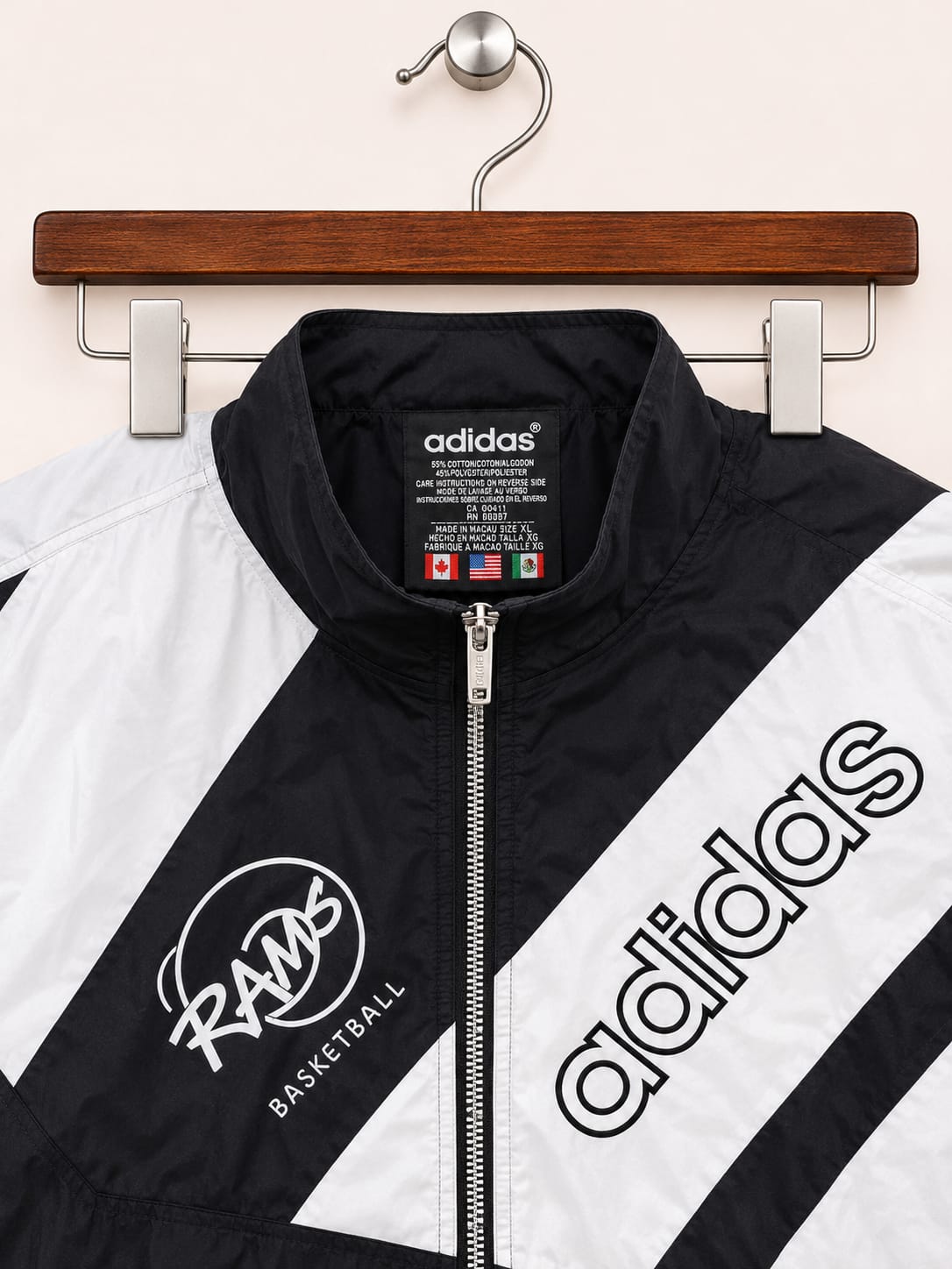 Adidas Men's Black and White Vintage Rams Basketball Full-Zip Track Jacket