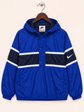 Nike Men's Royal Blue and Black Vintage Pullover Hooded Windbreaker Jacket