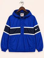 Nike Men's Royal Blue and Black Vintage Pullover Hooded Windbreaker Jacket