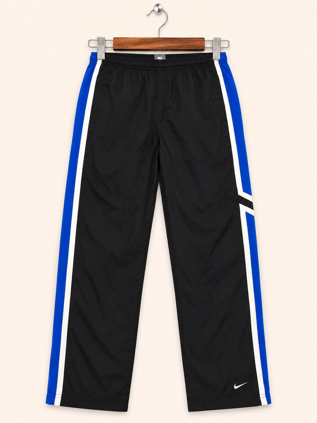 Nike Men's Black with Blue and White Side Stripes Athletic Track Pants