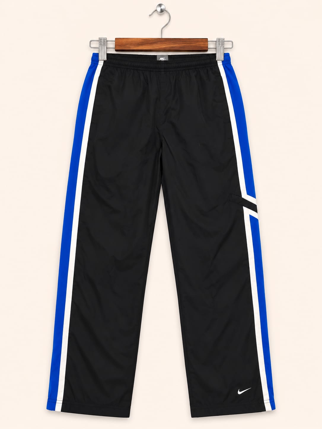 Nike Men's Black with Blue and White Side Stripes Athletic Track Pants