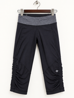 Lululemon Women's Black and Grey Heathered Waistband Athletic Crop Leggings