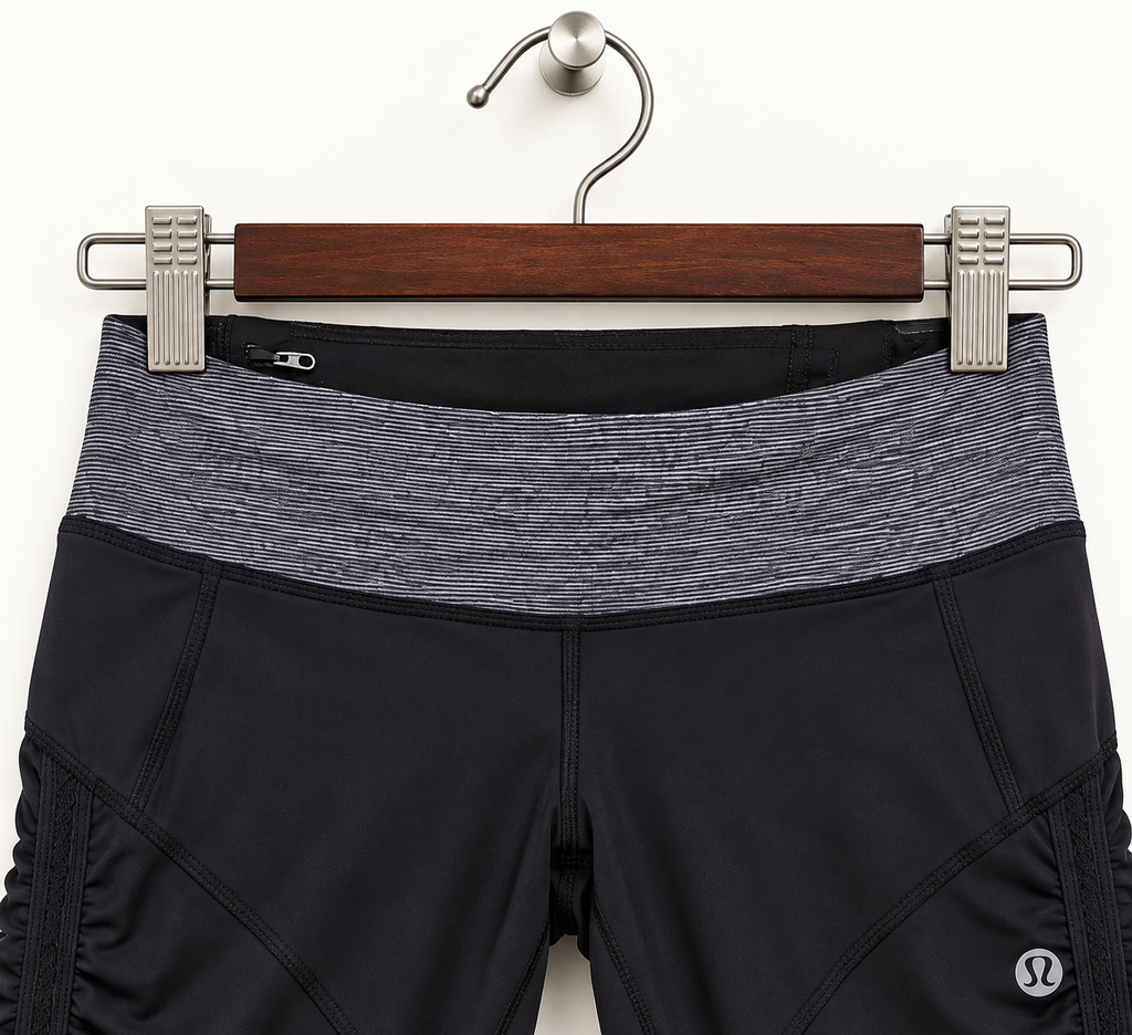 Lululemon Women's Black and Grey Heathered Waistband Athletic Crop Leggings