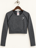 Gymshark Women's Charcoal Grey Marl Seamless Long Sleeve Crop Top