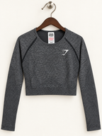 Gymshark Women's Charcoal Grey Marl Seamless Long Sleeve Crop Top