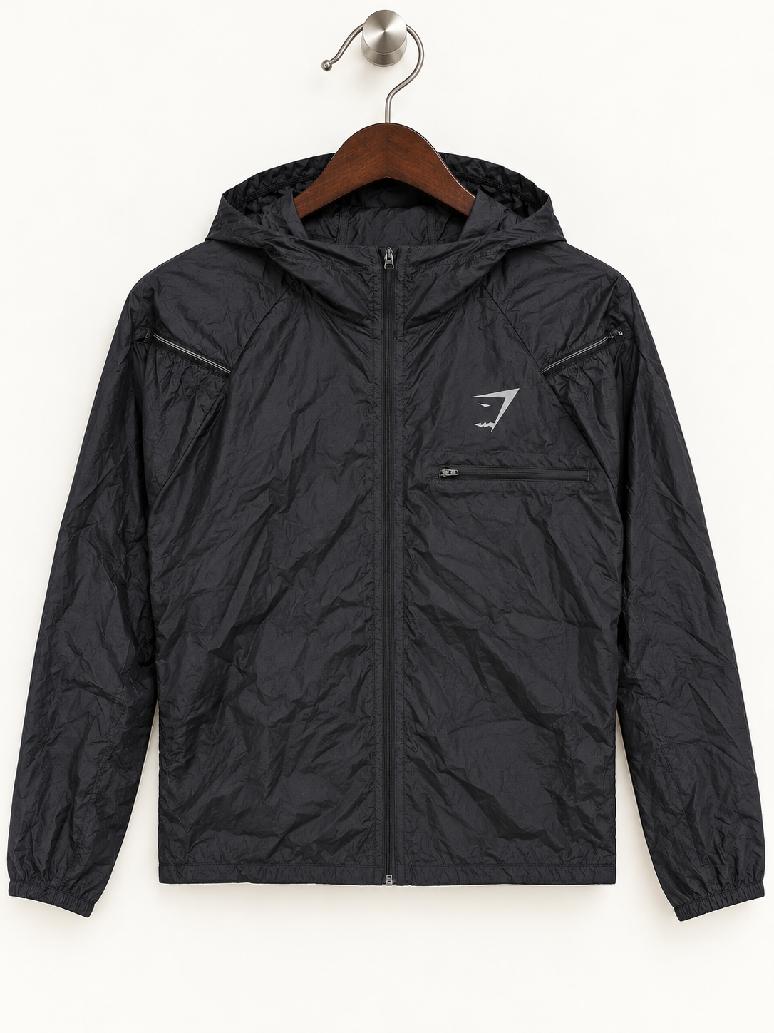 Gymshark Women's Black Lightweight Hooded Athletic Windbreaker Jacket