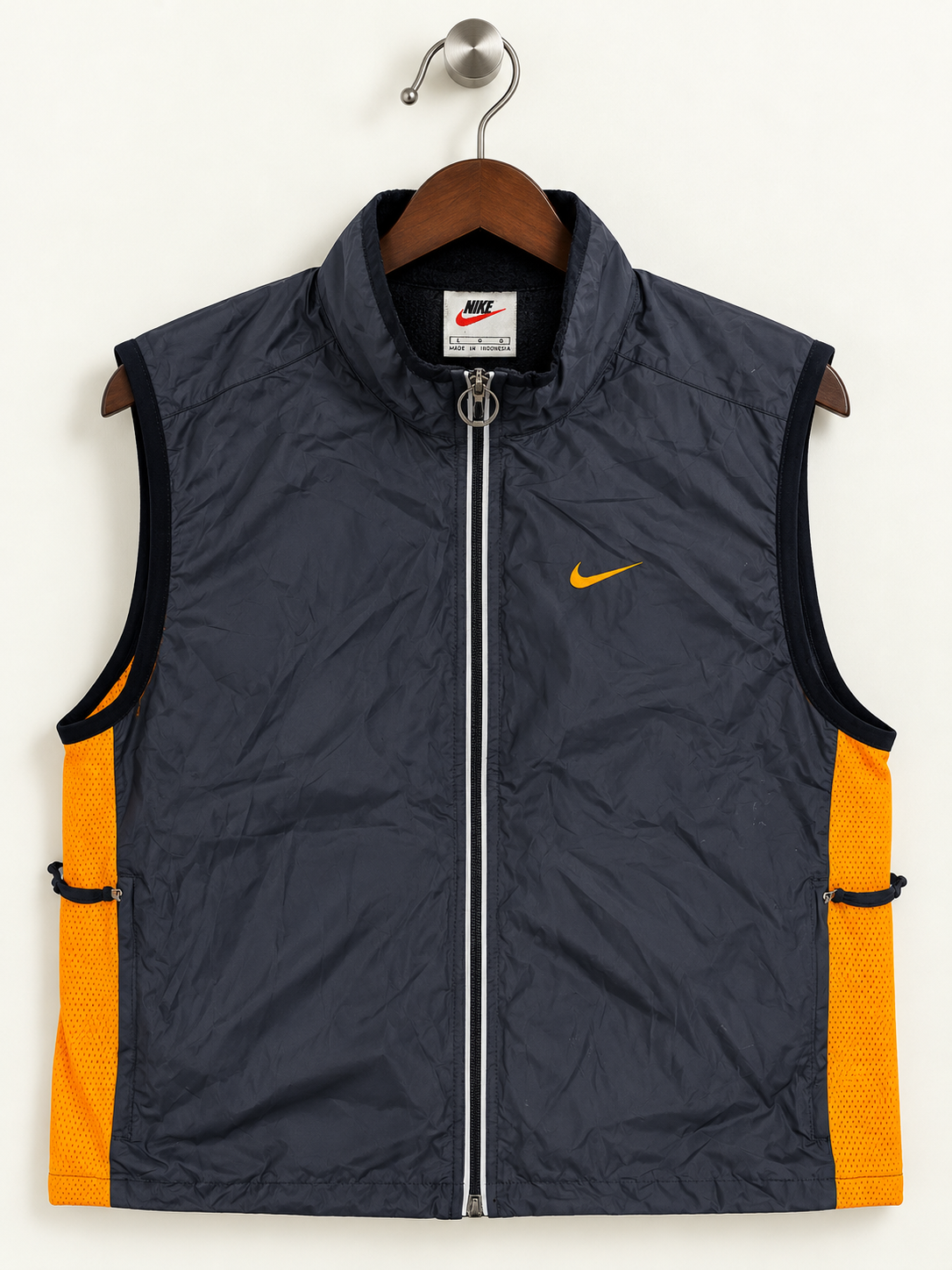 Nike Men's Vintage Charcoal Grey & Orange Sleeveless Running Vest Jacket