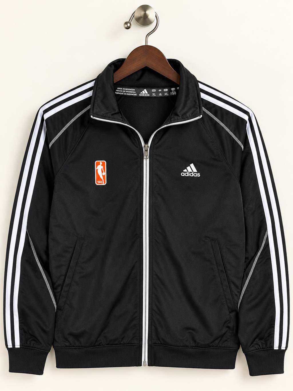 Adidas Men's Black Athletic Track Jacket with White Stripes