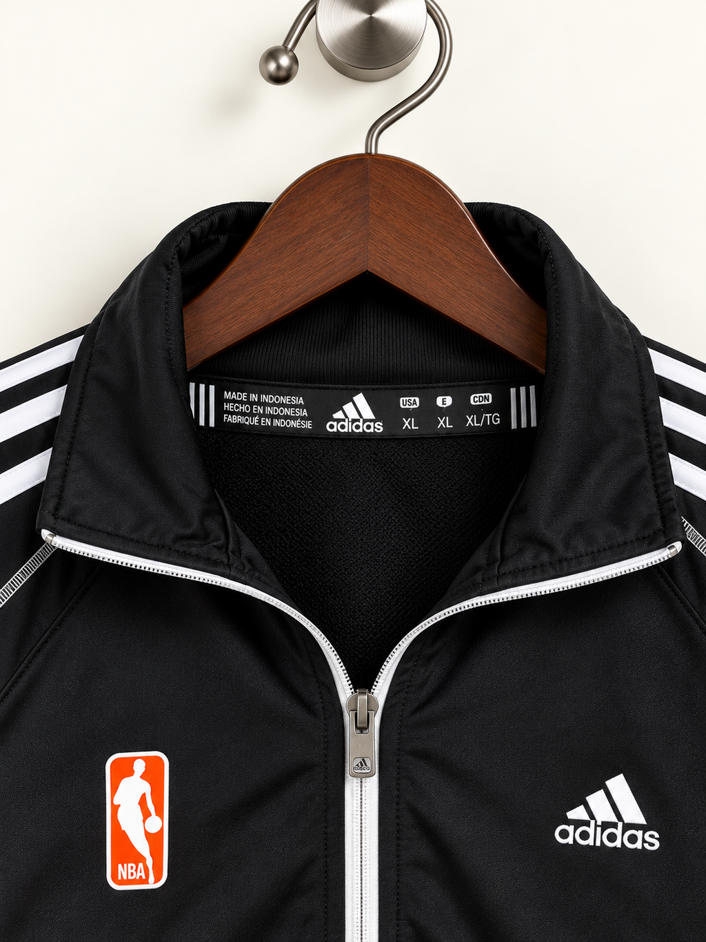 Adidas Men's Black Athletic Track Jacket with White Stripes