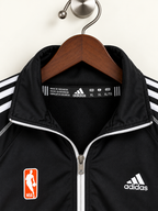 Adidas Men's Black Athletic Track Jacket with White Stripes