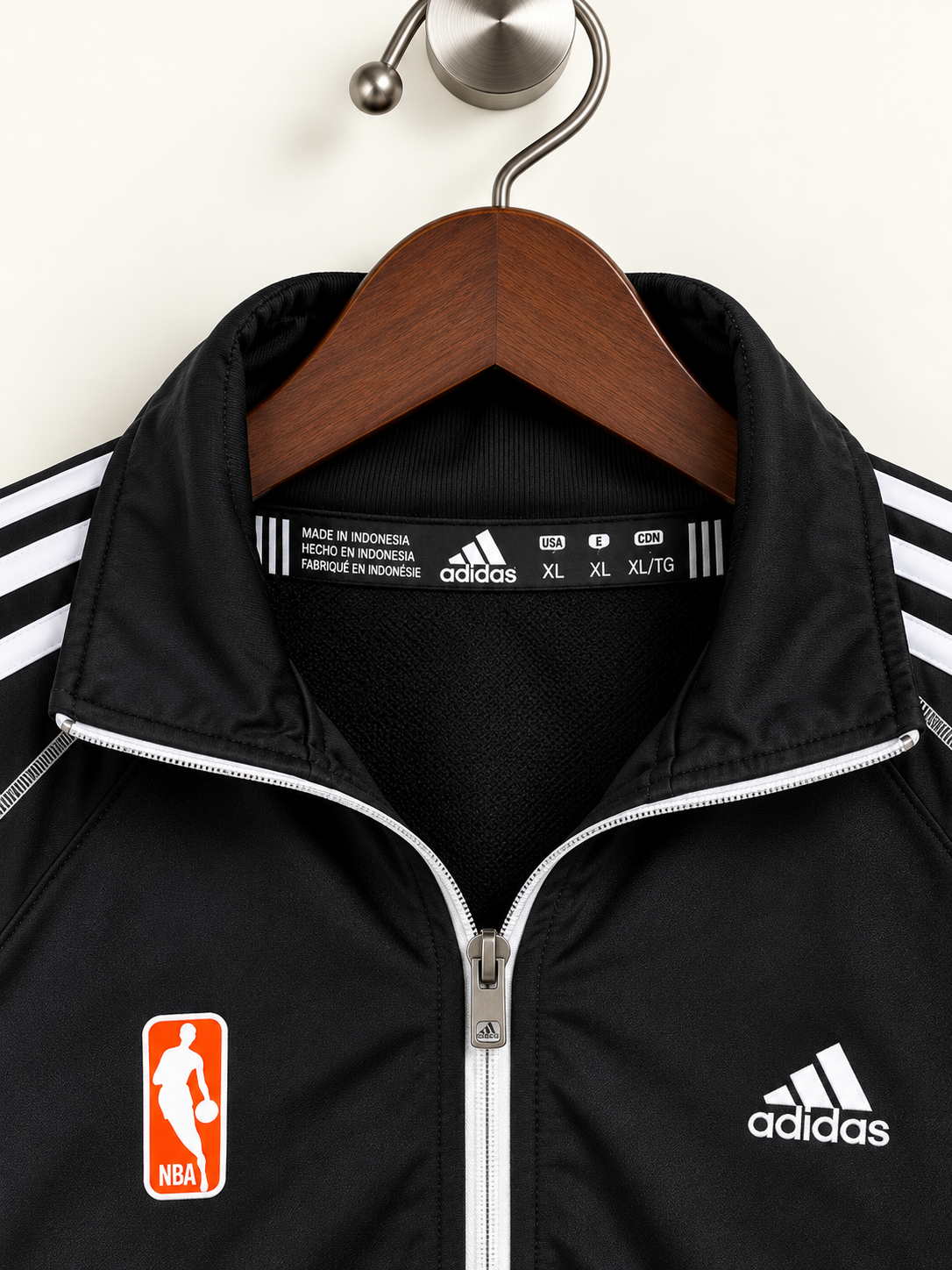 Adidas Men's Black Athletic Track Jacket with White Stripes