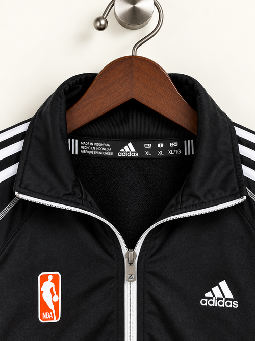 Adidas Men's Black Athletic Track Jacket with White Stripes