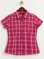 Women's Tommy Jeans Pink Plaid Short-Sleeve Button-Up Shirt – Size L