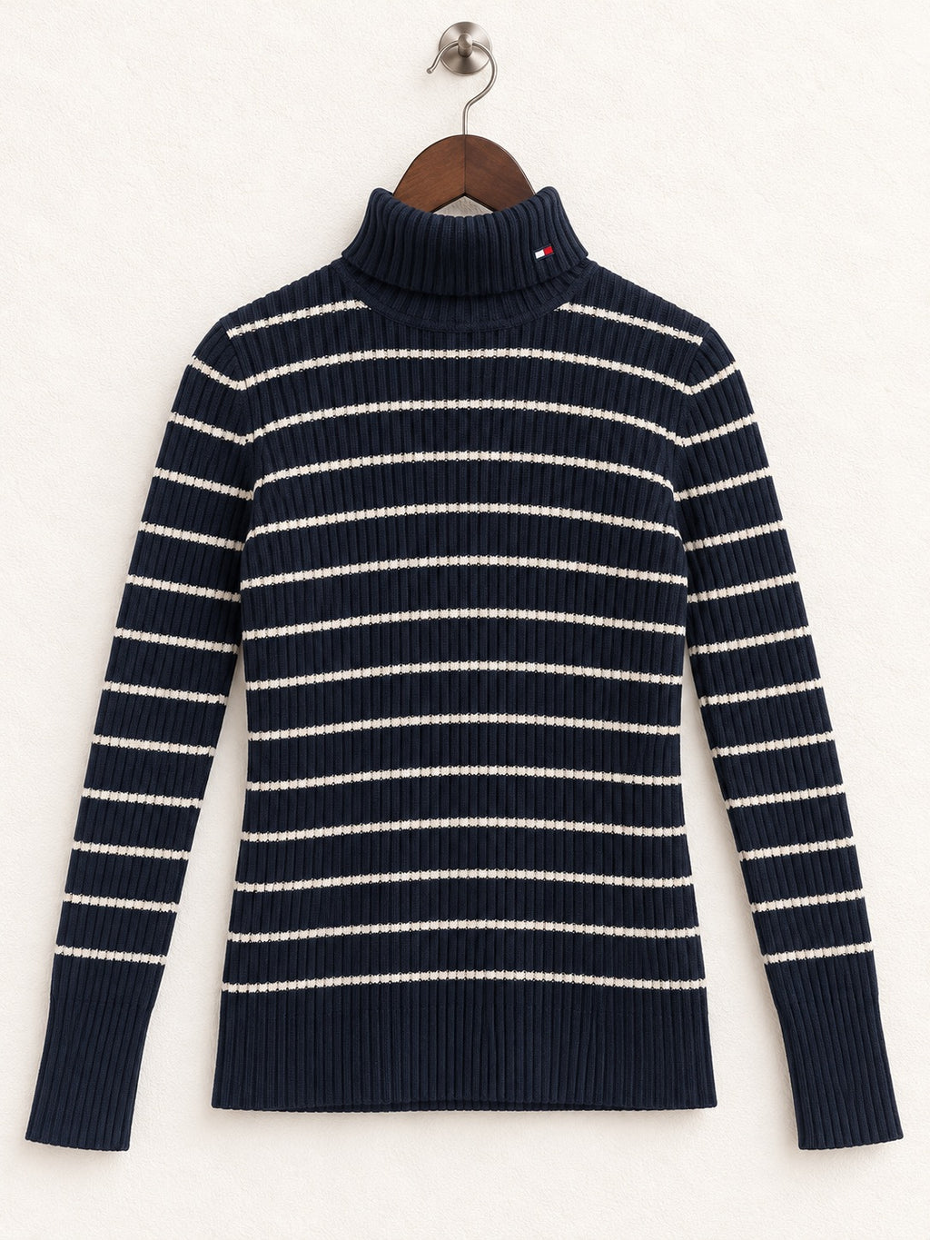 Women's Tommy Hilfiger Navy Striped Ribbed Turtleneck Sweater – Size M