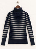 Women's Tommy Hilfiger Navy Striped Ribbed Turtleneck Sweater – Size M