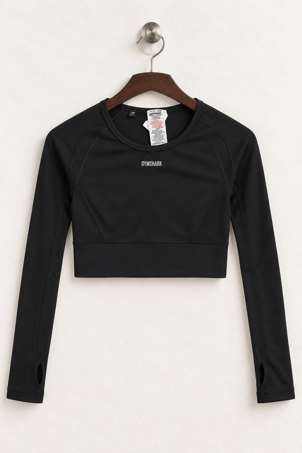 Women's Gymshark Black Long-Sleeve Open-Back Crop Top – Size S