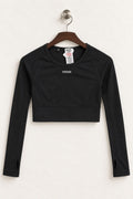 Women's Gymshark Black Long-Sleeve Open-Back Crop Top – Size S
