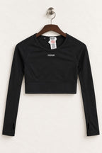 Women's Gymshark Black Long-Sleeve Open-Back Crop Top – Size S