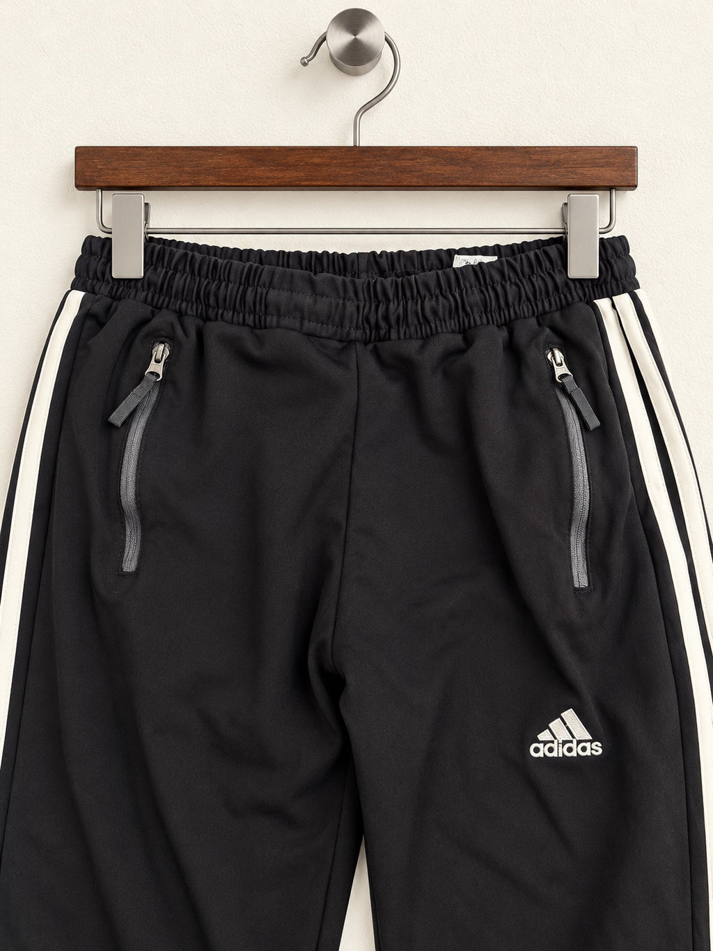 Adidas Men's Black 3-Stripe Zipper-Pocket Track Pants – Size M