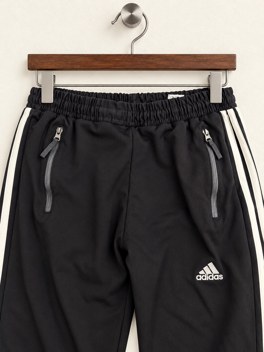 Adidas Men's Black 3-Stripe Zipper-Pocket Track Pants – Size M