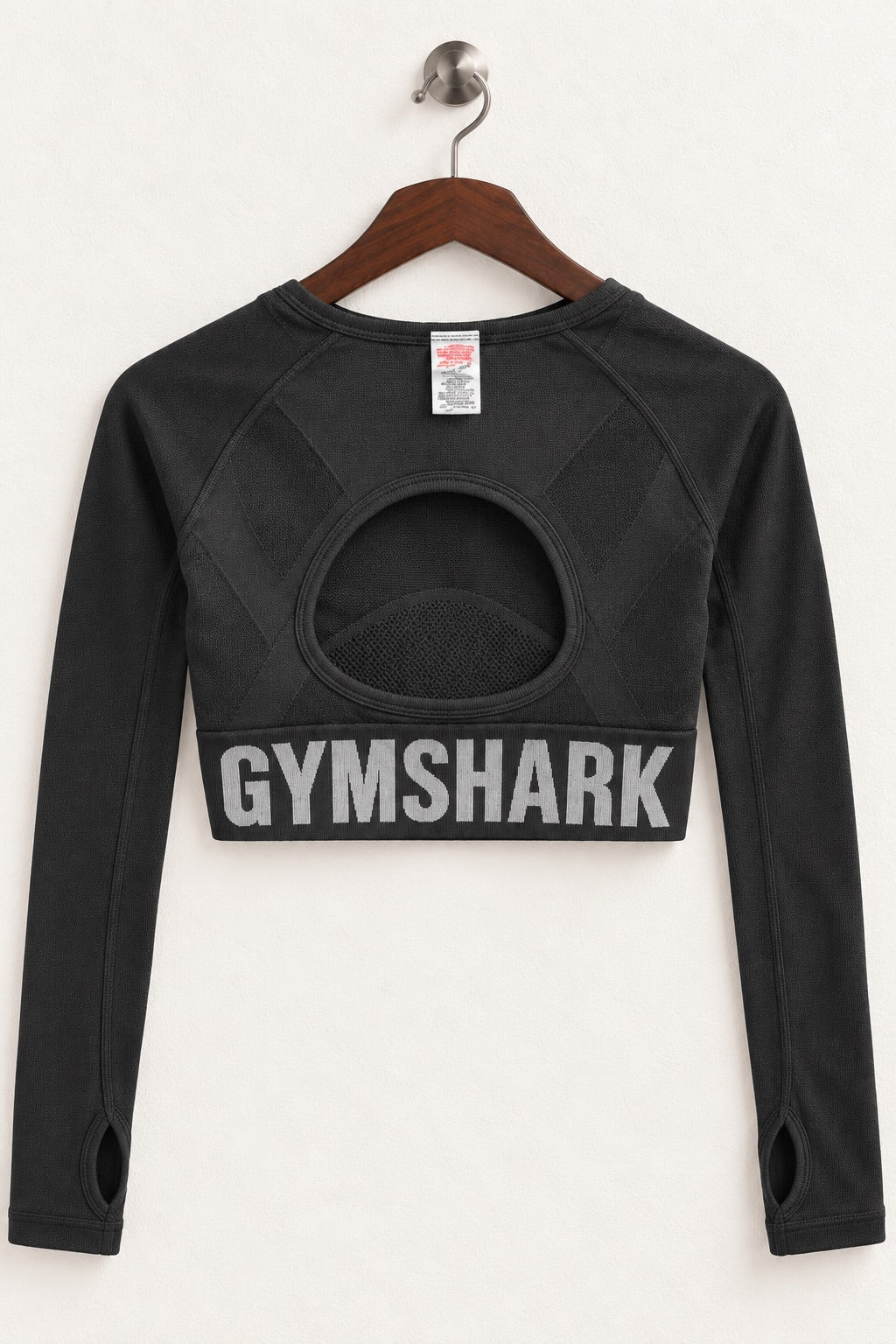 Women's Gymshark Black Long-Sleeve Open-Back Crop Top – Size S
