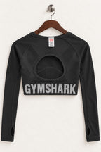 Women's Gymshark Black Long-Sleeve Open-Back Crop Top – Size S