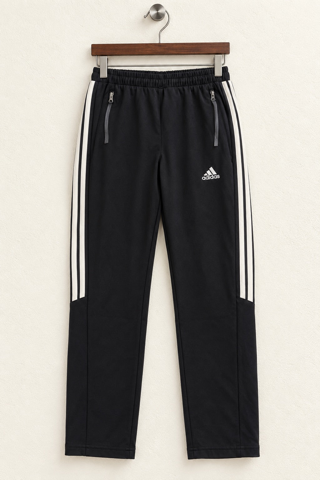 Adidas Men's Black 3-Stripe Zipper-Pocket Track Pants – Size M