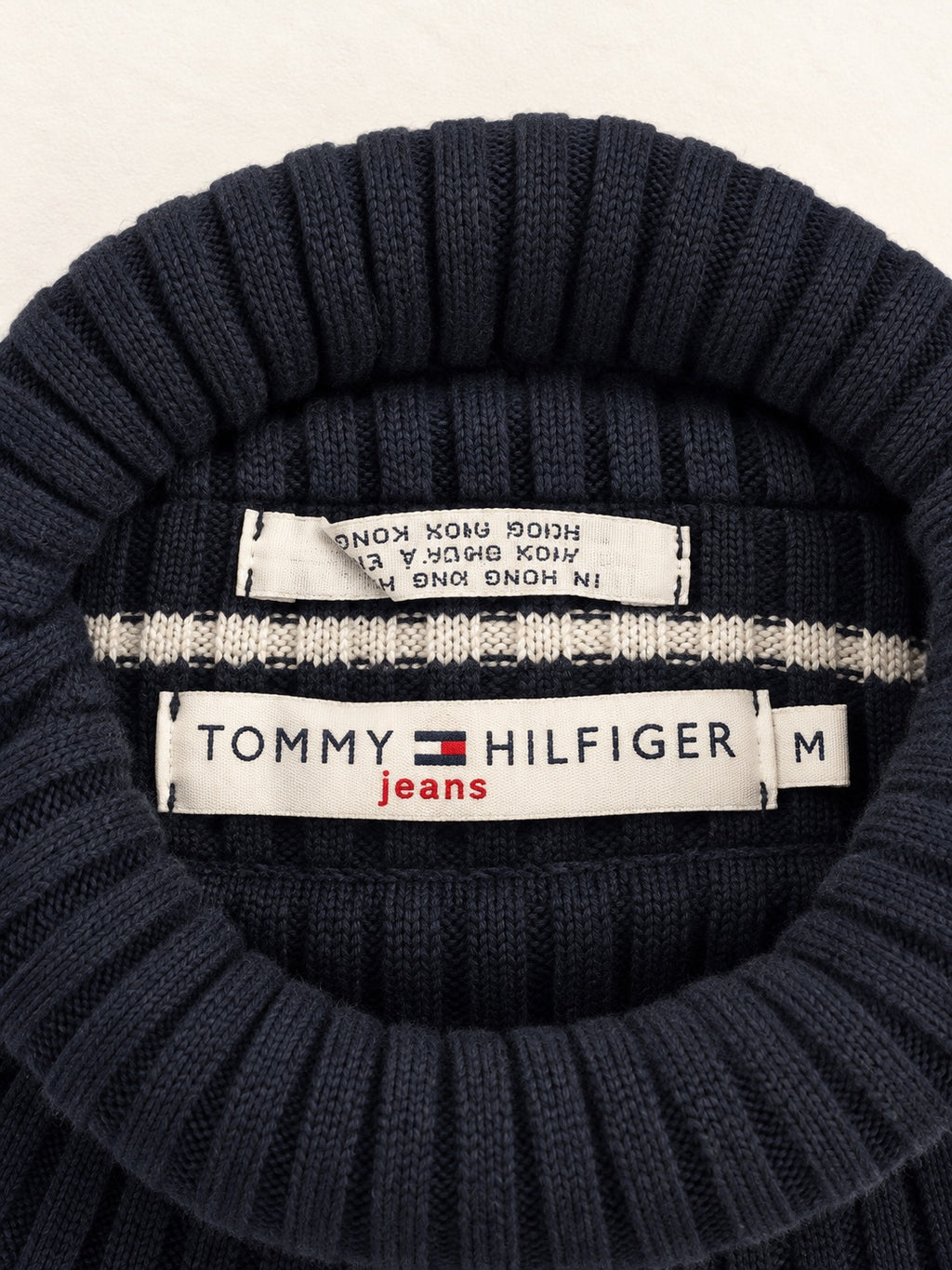 Women's Tommy Hilfiger Navy Striped Ribbed Turtleneck Sweater – Size M