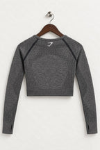 Women's Gymshark Charcoal Grey Seamless Long-Sleeve Crop Top