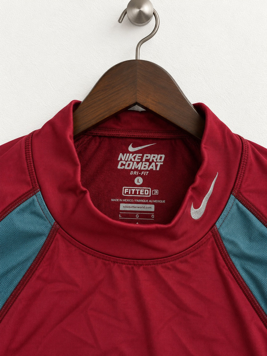 Men's Nike Pro Combat Dri-FIT Maroon Mock-Neck Long-Sleeve Top – Size L