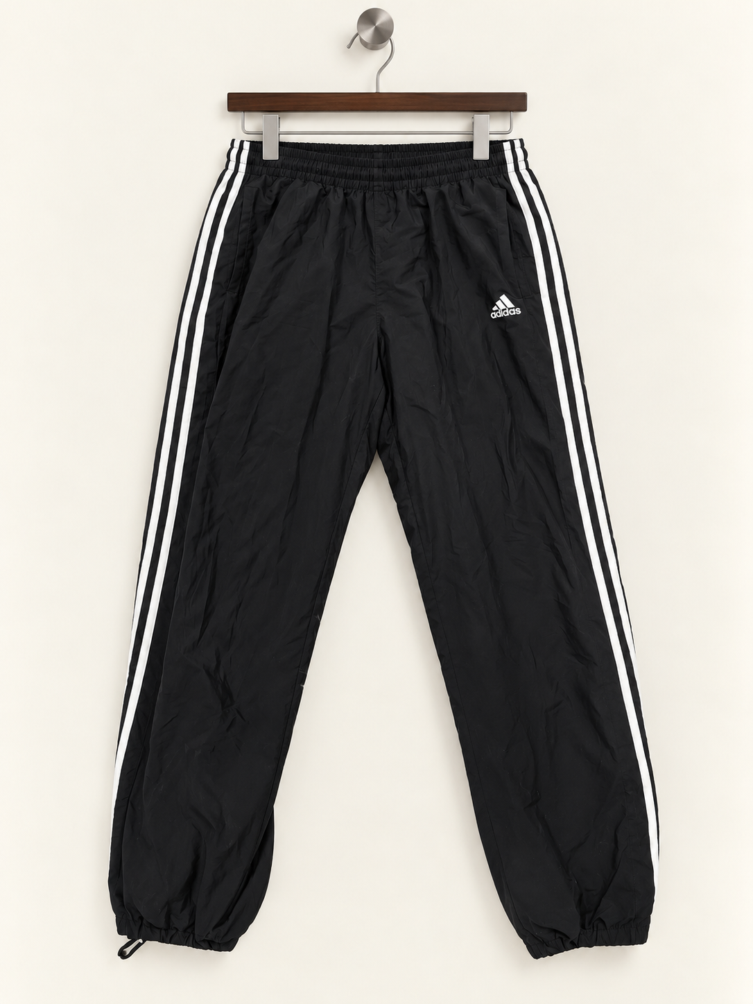Adidas Men's Black 3-Stripe Windbreaker Track Pants – Size L / XL